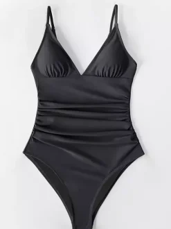 Swimsuit Women's Ruched V-Neck One-Piece Tummy Control Bathing Suit With Spaghetti Straps Swimsuit