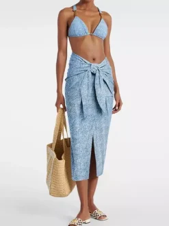 Swimsuits Cover-Ups Set Blue Sexy Lace Up Backless Halter Swimsuit