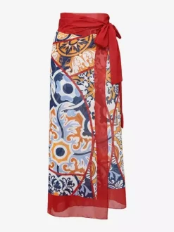 Swimsuits Cover-Ups Set Red Sexy Lace Up Backless Floral Print V-Neck Swimsuit
