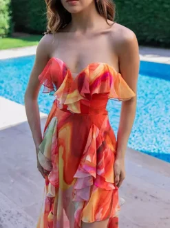 Swimsuits Cover-Ups Swimsuit Set Blue Chic Ruffles Straps Neck