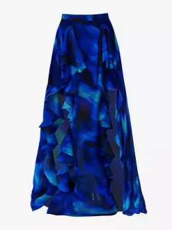 Swimsuits Cover-Ups Swimsuit Set Blue Chic Ruffles Straps Neck