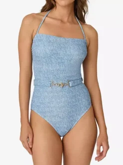 Swimsuits Cover-Ups Set Blue Sexy Lace Up Backless Halter Summer Swimsuit