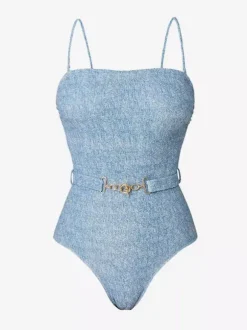 Swimsuits Cover-Ups Set Blue Sexy Lace Up Backless Halter Summer Swimsuit