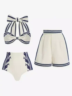 Swimsuits Cover-Ups White Elegant Lace Up Backless Two-Tone Swimsuit Set