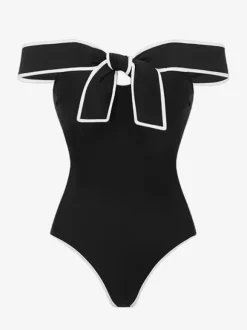 Swimsuits & Cover-Ups Women's Clothing Swimsuit Set White Chic Bows Off-The-Shoulder Sleeveless