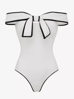 Swimsuits & Cover-Ups Women's Clothing Swimsuit Set White Chic Bows Off-The-Shoulder Sleeveless