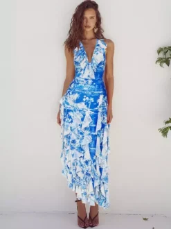 Swimsuit Set Blue Sexy Ruffles Asymmetrical