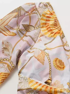 Swimsuits Set Yellow Sexy Draped V-Neck Long Sleeves Puff Sleeves