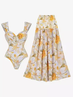 Swimsuits Women's Clothing Swimsuit Set Yellow Sexy Draped Sleeveless