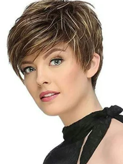 Synthetic Wigs Coffee Brown Straight Heat-Resistant Fiber Tousled Short Women Short Wig
