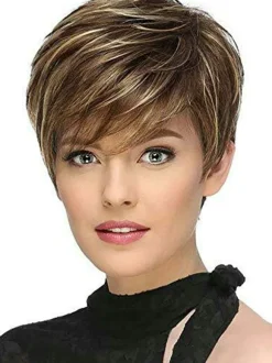 Synthetic Wigs Coffee Brown Straight Heat-Resistant Fiber Tousled Short Women Short Wig