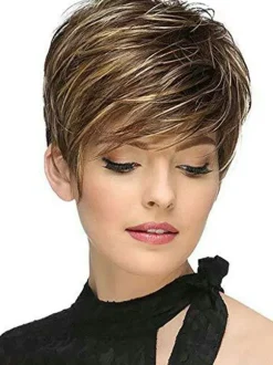 Synthetic Wigs Coffee Brown Straight Heat-Resistant Fiber Tousled Short Women Short Wig