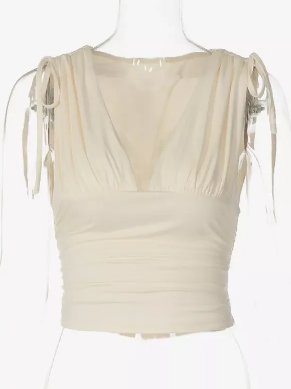 Tank Top Women's Sexy Ruched Crop Top Deep V Neck Sleeveless Slim Fit Summer Cami Top