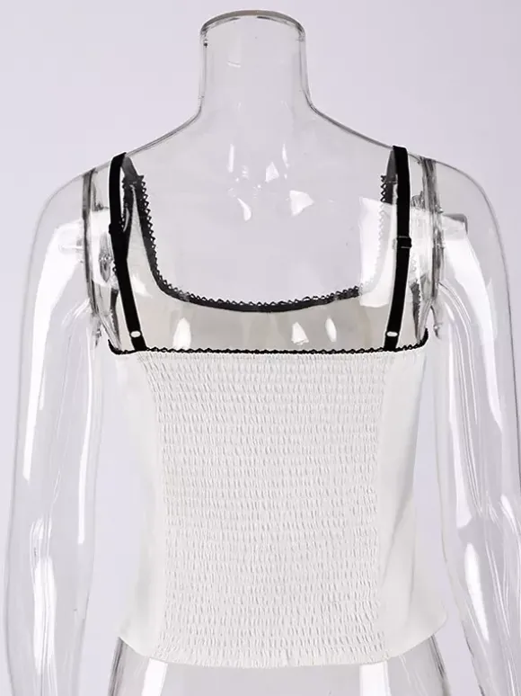 Tanks Black Cami Top Square Neck Pleated Casual Women Summer Camis