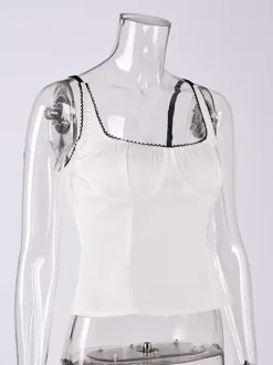 Tanks Black Cami Top Square Neck Pleated Casual Women Summer Camis