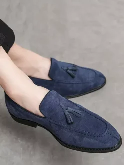 Tassel Loafer Shoes For Men Round Toe Micro Suede Upper Shoes