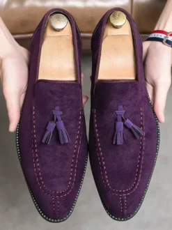 Tassel Loafer Shoes For Men Round Toe Micro Suede Upper Shoes