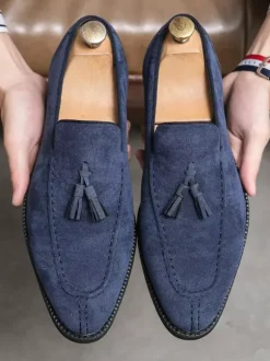 Tassel Loafer Shoes For Men Round Toe Micro Suede Upper Shoes