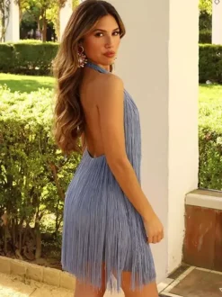 Tassel Fringe Mini Dress With Open Back And Halter Neckline For Party 2026