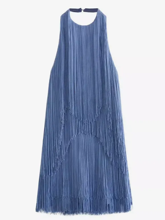 Tassel Fringe Mini Dress With Open Back And Halter Neckline For Party 2026