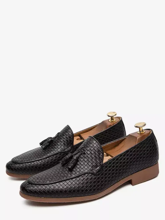 Tassel Loafers Shoes For Men Slip-on Leather Penny Shoes Pointed Toe Low Heels Formal Shoes