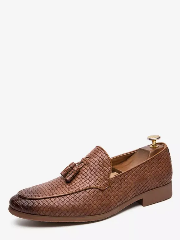 Tassel Loafers Shoes For Men Slip-on Leather Penny Shoes Pointed Toe Low Heels Formal Shoes