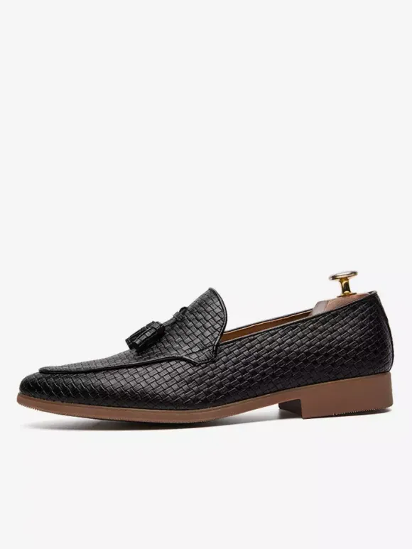 Tassel Loafers Shoes For Men Slip-on Leather Penny Shoes Pointed Toe Low Heels Formal Shoes