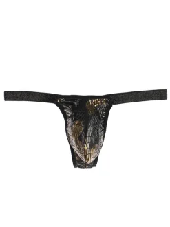 T Back For Men Undershirt Snake Print Polyester White Sexy Underwear