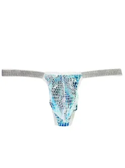 T Back For Men Undershirt Snake Print Polyester White Sexy Underwear