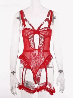 Teddies Corsets Removable Lace Cut-out Black Lingerie