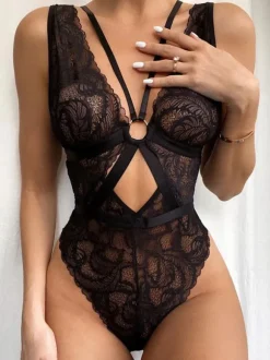 Teddies Lingerie Black Sheer Lace Teddies For Women