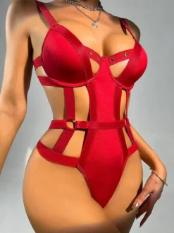 Teddies Lingerie Red Lace Up Backless Women Sexy Teddies