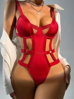 Teddies Lingerie Red Lace Up Backless Women Sexy Teddies