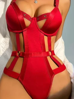 Teddies Lingerie Red Lace Up Backless Women Sexy Teddies