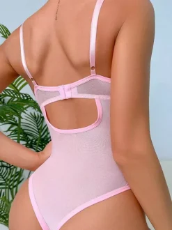 Teddies Lace Mesh Black See-Through Lingerie For Women
