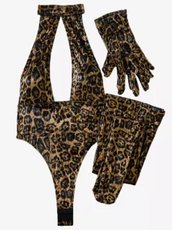 Teddies Women's Sexy Leopard Print Cut Out Coffee Brown 3-Piece Women Lingerie