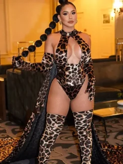 Teddies Women's Sexy Leopard Print Cut Out Coffee Brown 3-Piece Women Lingerie