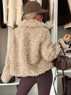 Teddy Fleece Jacket Curly Faux Fur Button Up Coat For Women 2026