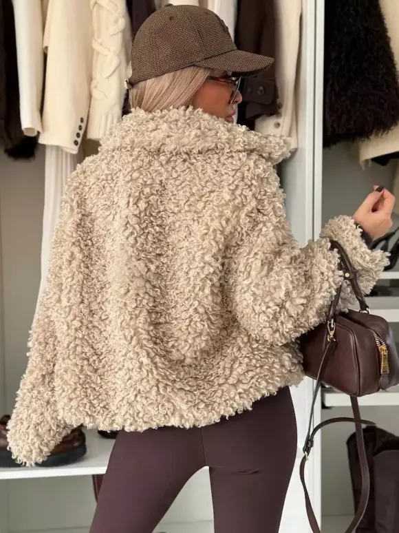 Teddy Fleece Jacket Curly Faux Fur Button Up Coat For Women 2026