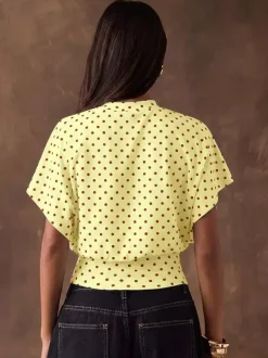 Tees 3/4 Length Sleeves Pink Polka Dot Jewel Neck Tee Shirt For Women
