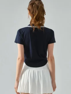 Tennis Polo Top Two-Tone Short Sleeves Activewear For Women
