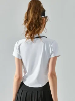 Tennis Polo Top Two-Tone Short Sleeves Activewear For Women