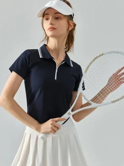 Tennis Polo Top Two-Tone Short Sleeves Activewear For Women