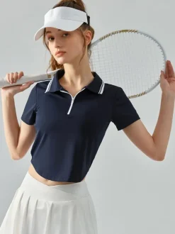 Tennis Polo Top Two-Tone Short Sleeves Activewear For Women