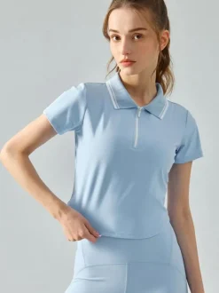 Tennis Polo Top Two-Tone Short Sleeves Activewear For Women