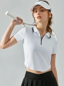 Tennis Polo Top Two-Tone Short Sleeves Activewear For Women