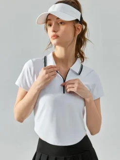 Tennis Polo Top Two-Tone Short Sleeves Activewear For Women
