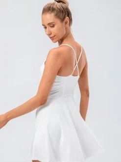 Tennis Strappy Dress Jewel Neck Backless Activewear For Women