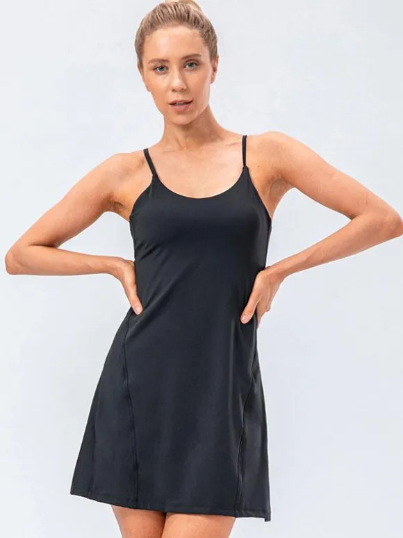 Tennis Strappy Dress Jewel Neck Backless Activewear For Women