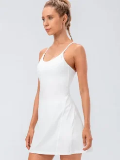 Tennis Strappy Dress Jewel Neck Backless Activewear For Women